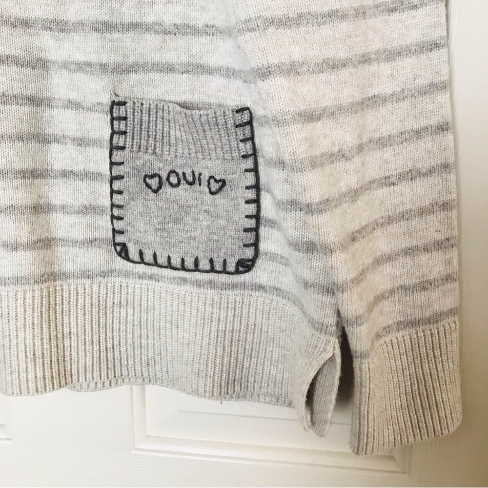 Oui Striped Crewneck Sweater in Cream with Pocket - Picture 3 of 11